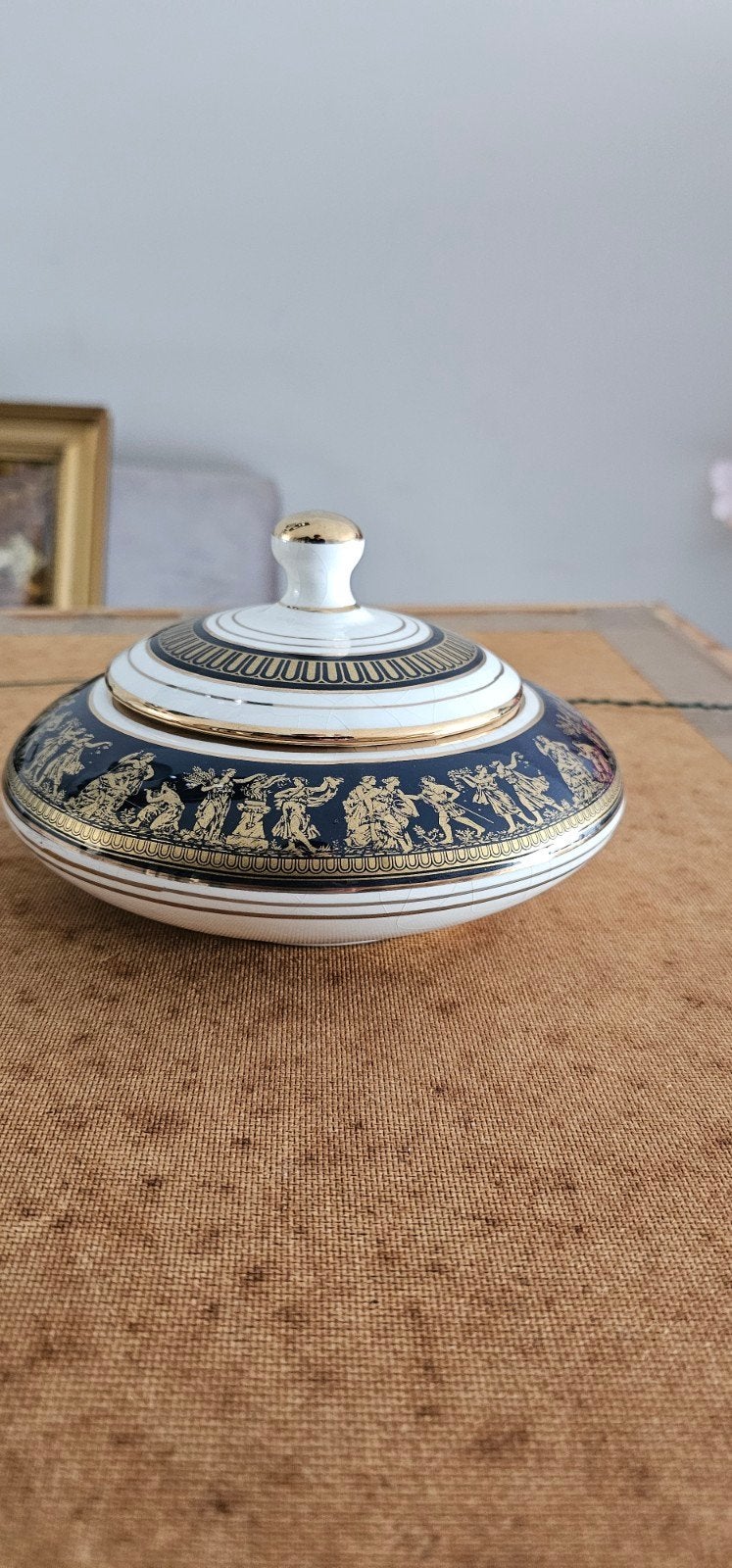 griekse porseleinen dekselschaal 24k goud hand made greece, Antiek en Kunst, Ophalen of Verzenden