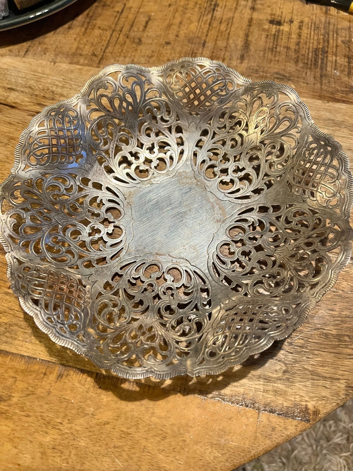 Verzilverde schaal met opengewerkt patroon - 21,5 cm, Ophalen of Verzenden