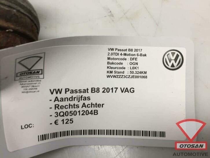 vw passat b8 2017 vag aandrijfas rechts achter 3q0501204b, Gebruikt, Volkswagen, Volkswagen AG, Berliner Ring 2
38440  Wolfsburg, DE
