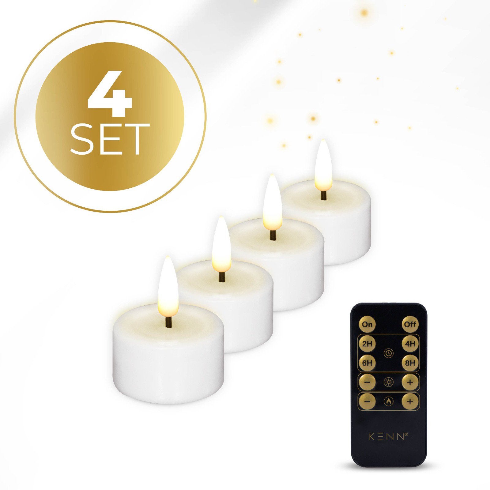 NIEUW: KENN 4 set witte waxinelichtjes met afstandbediening!, Ophalen of Verzenden, Nieuw, Wit, Kaars