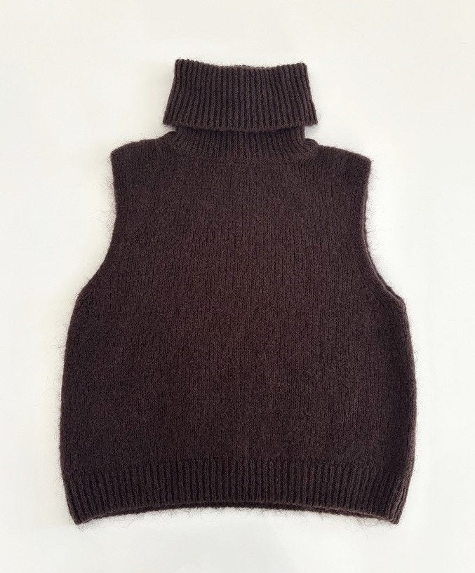 NIEUW! Mouwloze wol mix coltrui spencer bruin one size, Onbekend, Verzenden, Nieuw, Bruin