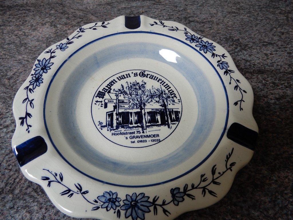 Asbak Delfts blauw, groot, Wapen van 's Gravenmoer, Ophalen of Verzenden