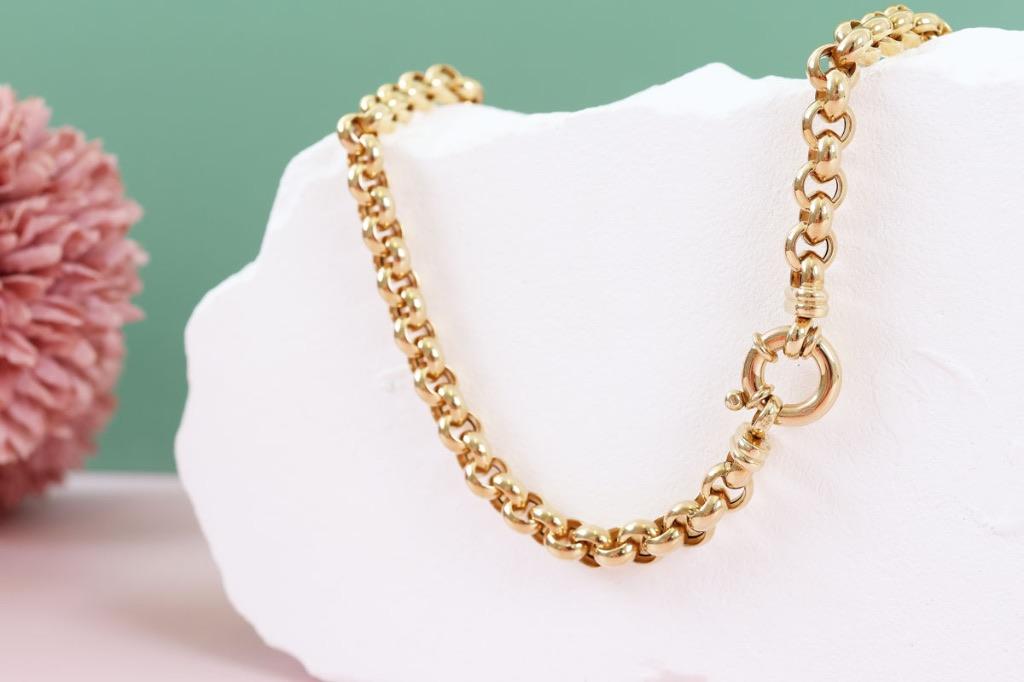 14 Karaat Gouden Jasseron Ketting 47cm, Ophalen of Verzenden, Zo goed als nieuw, Goud, Goud