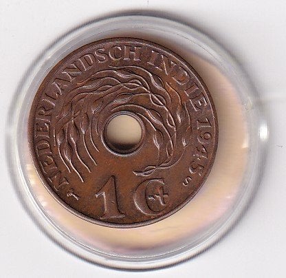 Nederlands Indie 1 Cent 1945 PS  Prachtig, Postzegels en Munten, Munten | Nederland, Verzenden, Koningin Wilhelmina, 1 cent, Losse munt