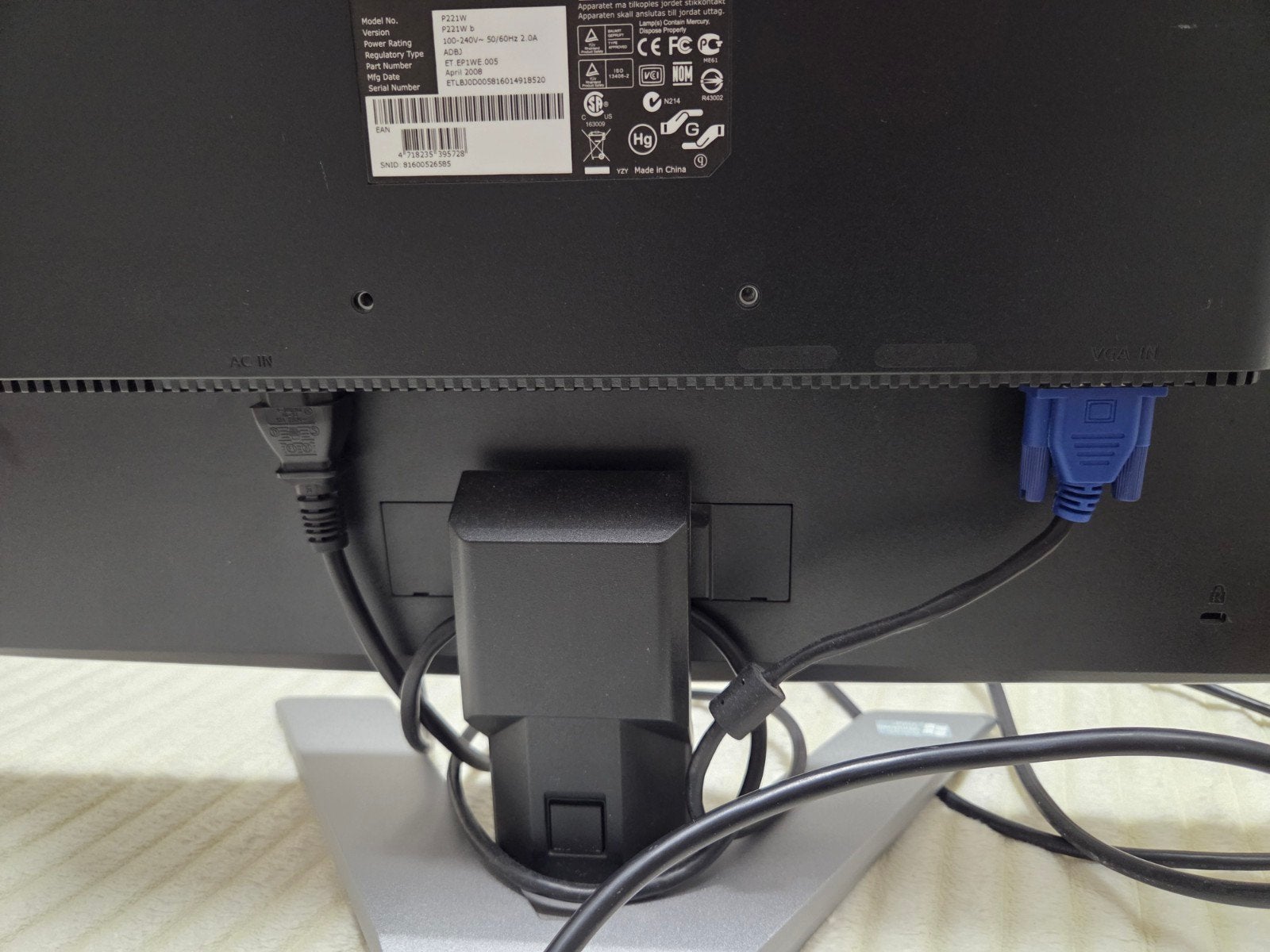 Acer P221W LCD Monitor - 22 inch - Alleen VGA geen HDMI, Computers en Software, Monitoren, Ophalen, Gebruikt, Kantelbaar, Full HD