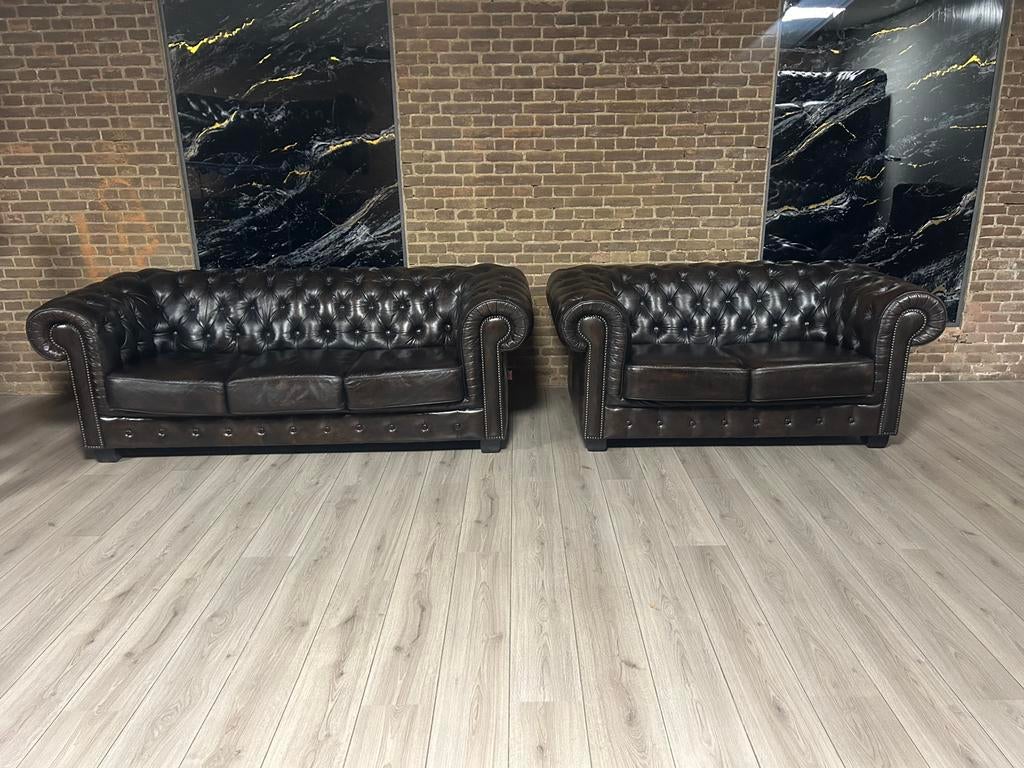 Chesterfield Lederen Birmingham 3 + 2 Zits !!! 🇬🇧🇬🇧, Huis en Inrichting, Ophalen of Verzenden, Zo goed als nieuw, 75 tot 100 cm