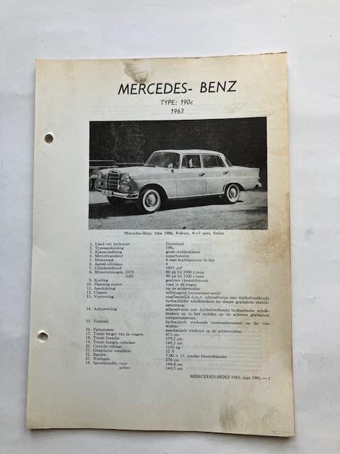 Vraagbaak Mercedes Type 190c       1963, Ophalen of Verzenden