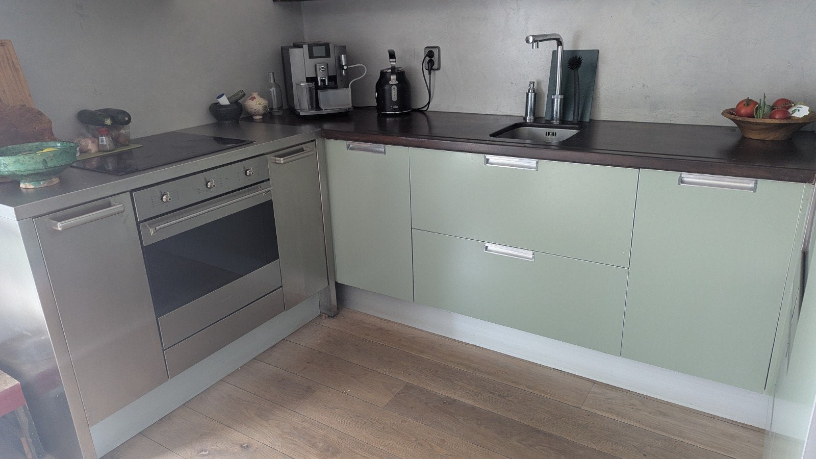 Complete keuken salie groen, Gebruikt, U-keuken, Ophalen of Verzenden, Hout