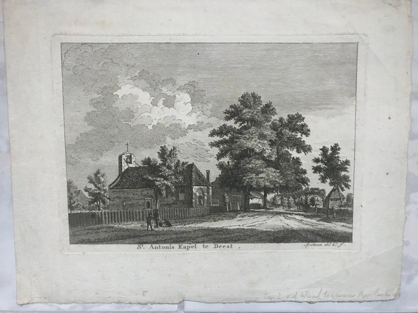 H. Spilman, ‘St. Antonis Kapel te Deest’, 1750, 21x15cm.Mooi, Antiek en Kunst, Origineel, Religie, Ophalen of Verzenden, Gravure