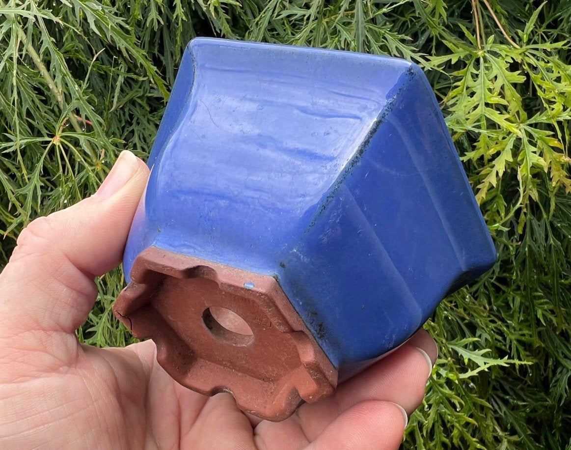 Bonsai pot blauw-lila geglazuurd aardewerk 11,6x10,1x5,1, Ophalen of Verzenden, Zo goed als nieuw, Overige vormen, Aardewerk
