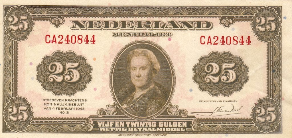 25 gulden Wilhelmina 1943 TOP exemplaar - AV 51.1, Verzenden, 25 gulden