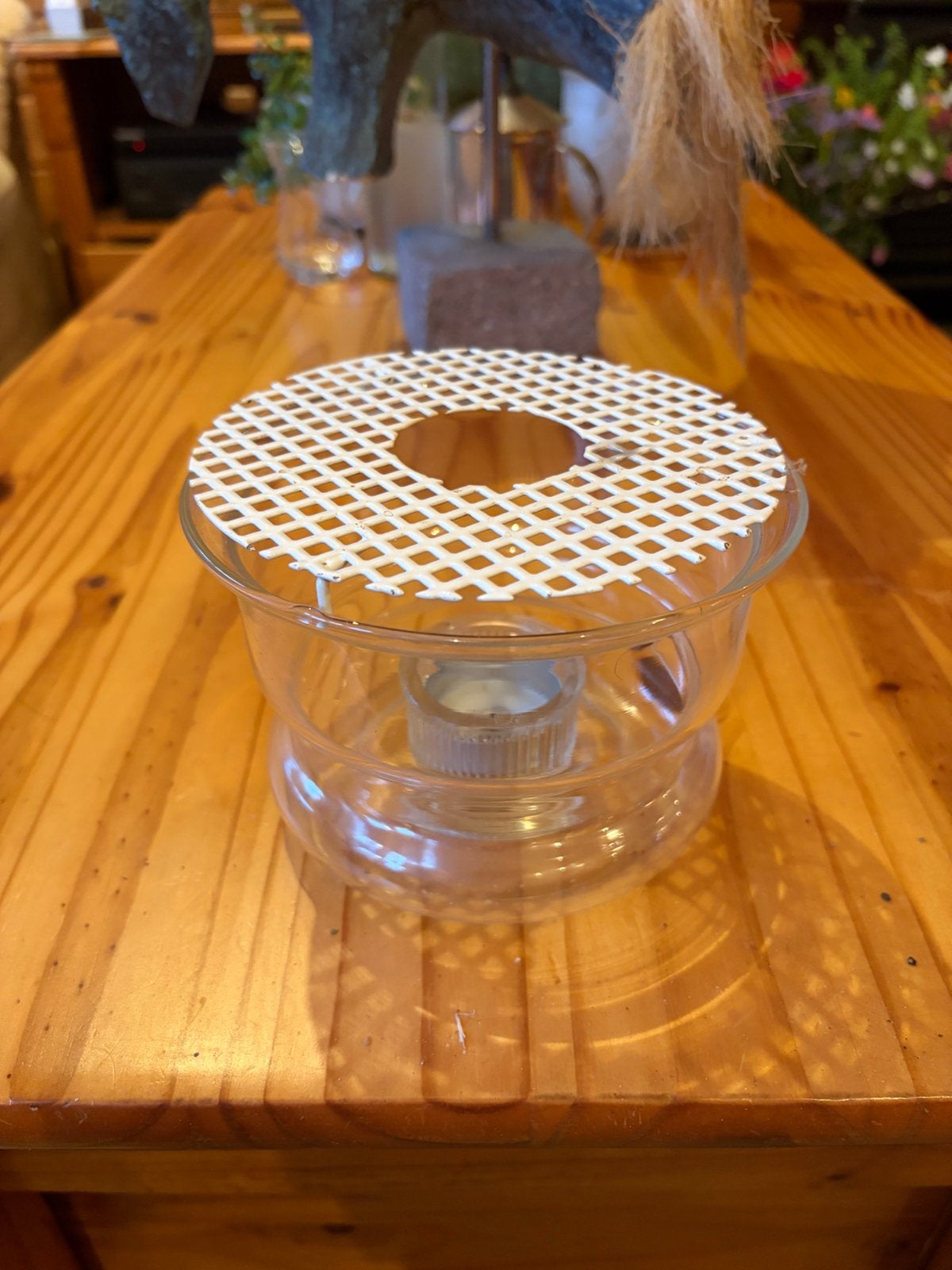 Rechaud rond waxinelichtje glas ds 15 h 11cm, Overige typen, Ophalen of Verzenden, Zo goed als nieuw, Glas