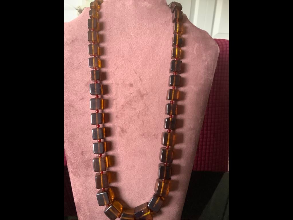 Prachtige vintage ketting  natuurlijke Amber collier, Verzenden, Zo goed als nieuw, Bruin, Steen of Mineraal