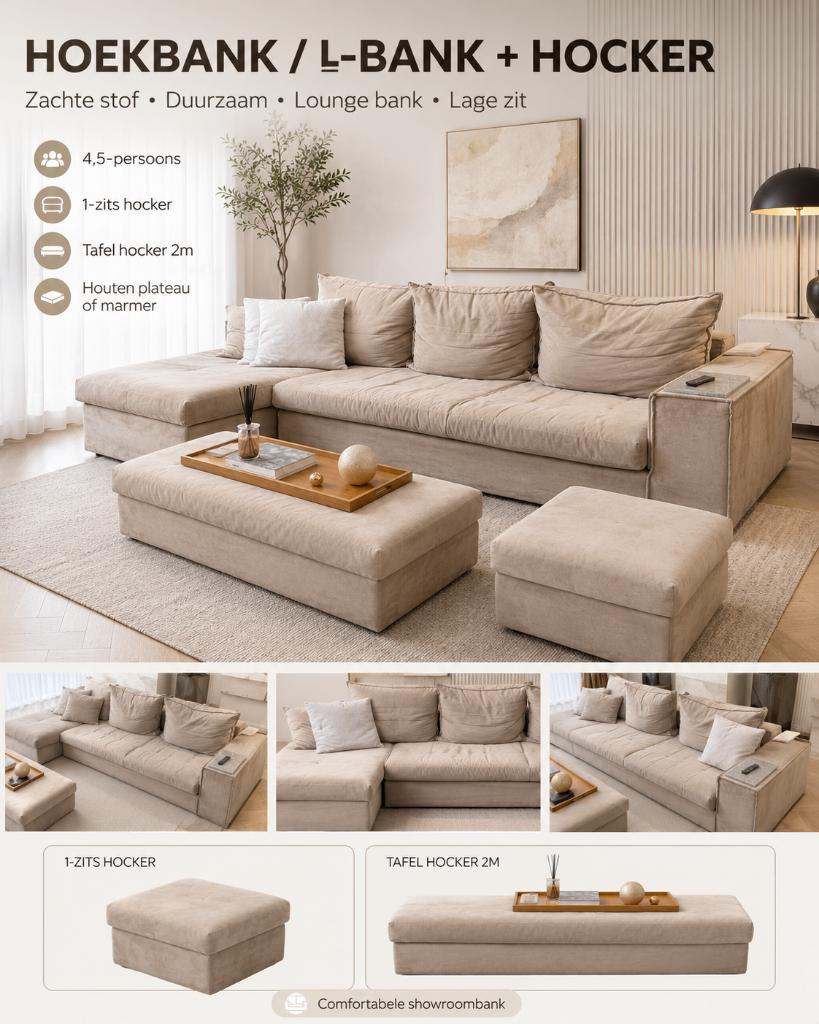 Een heerlijke royale loungehoek voor wie comfort zoekt, Huis en Inrichting, Ophalen, Gebruikt, Stof, Japandi