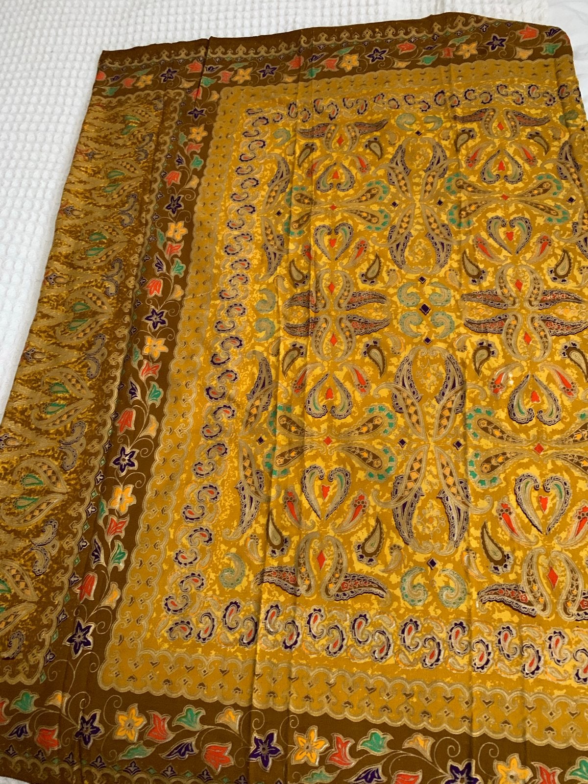 Vintage Batik Sarong - Geel met Bruine Rand, Ophalen of Verzenden