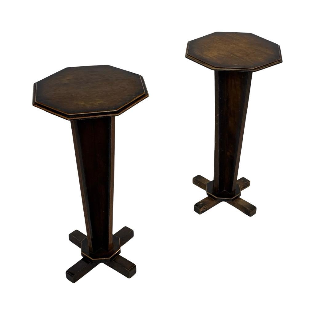 Art Deco bijzettafel plantentafel set van twee design eiken