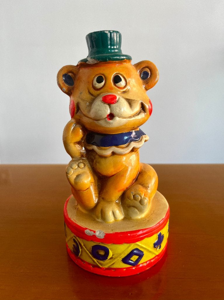 Vintage Japanse spaarpot circusbeertje, Verzamelen, Verzenden, Gebruikt, Steen, Aardewerk of Keramiek, Dier