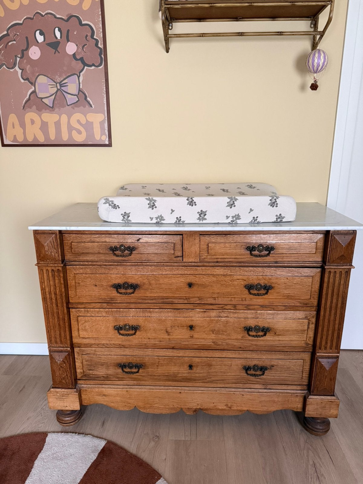 Vintage commode/ ladekast met marmeren blad, Ophalen, 50 tot 100 cm, Zo goed als nieuw, 3 of 4 laden