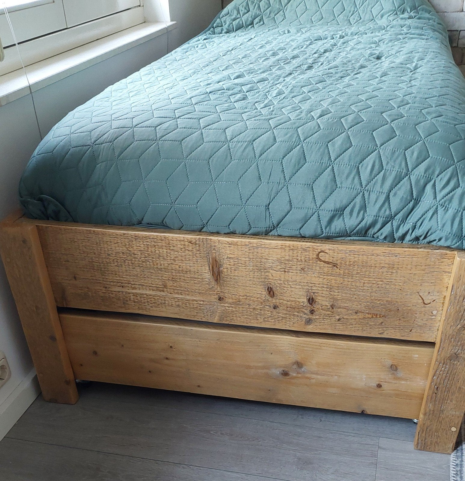 Bed van steigerhout 200x90, Ophalen, 90 cm, Eenpersoons, Bruin