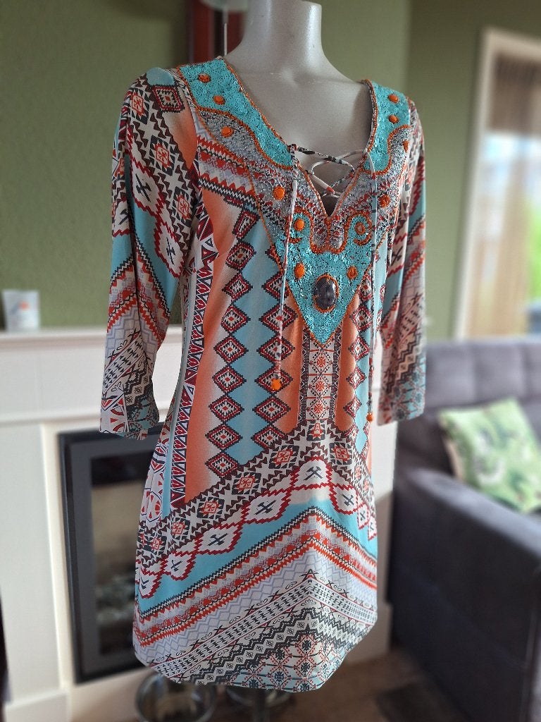 K-design Aqua oranje pailletten en kralen jurk L, K-design, Verzenden, Maat 42/44 (L), Oranje