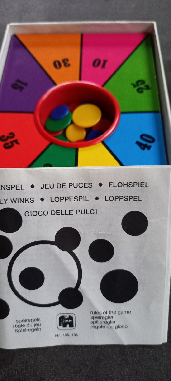 Jumbo Vlooienspel / Tiddly Winks - Klassiek Gezinsspel, Een of twee spelers, Ophalen of Verzenden, Gebruikt, Jumbo