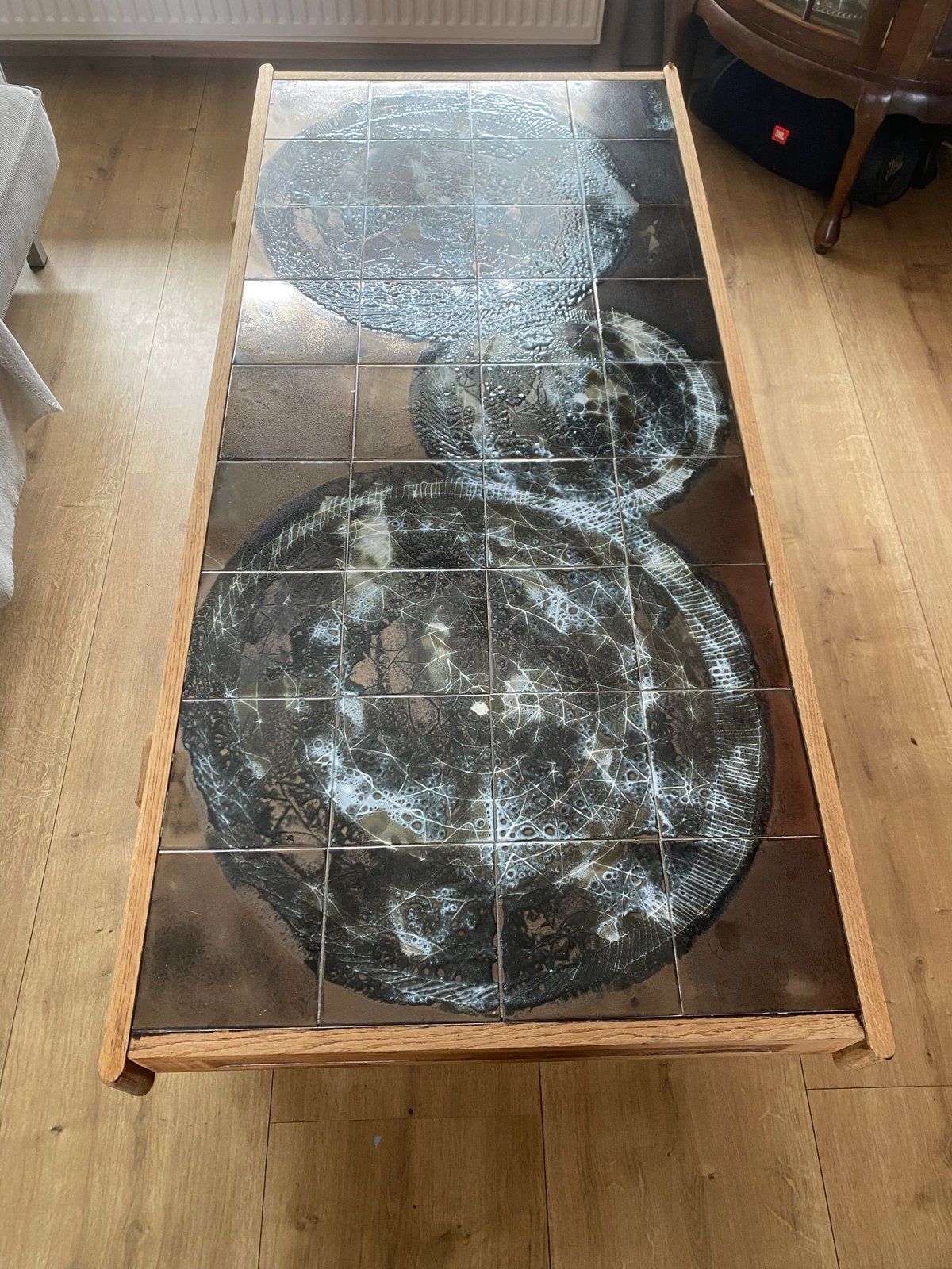 Belarti salontafel, vintage met houten onderstel, Ophalen of Verzenden, Gebruikt, Overige houtsoorten