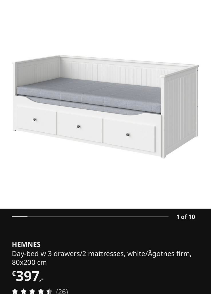Ikea HEMNES bedbank met lades, Huis en Inrichting, Slaapkamer | Bedden, Ophalen, Gebruikt, Eenpersoons, Wit