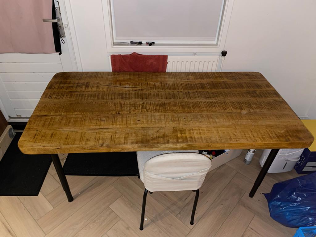 Moet weg: Eettafelblad Loods 5 mangohout 190x90 cm, Huis en Inrichting, Tafels | Eettafels, Ophalen, 50 tot 100 cm, Zo goed als nieuw