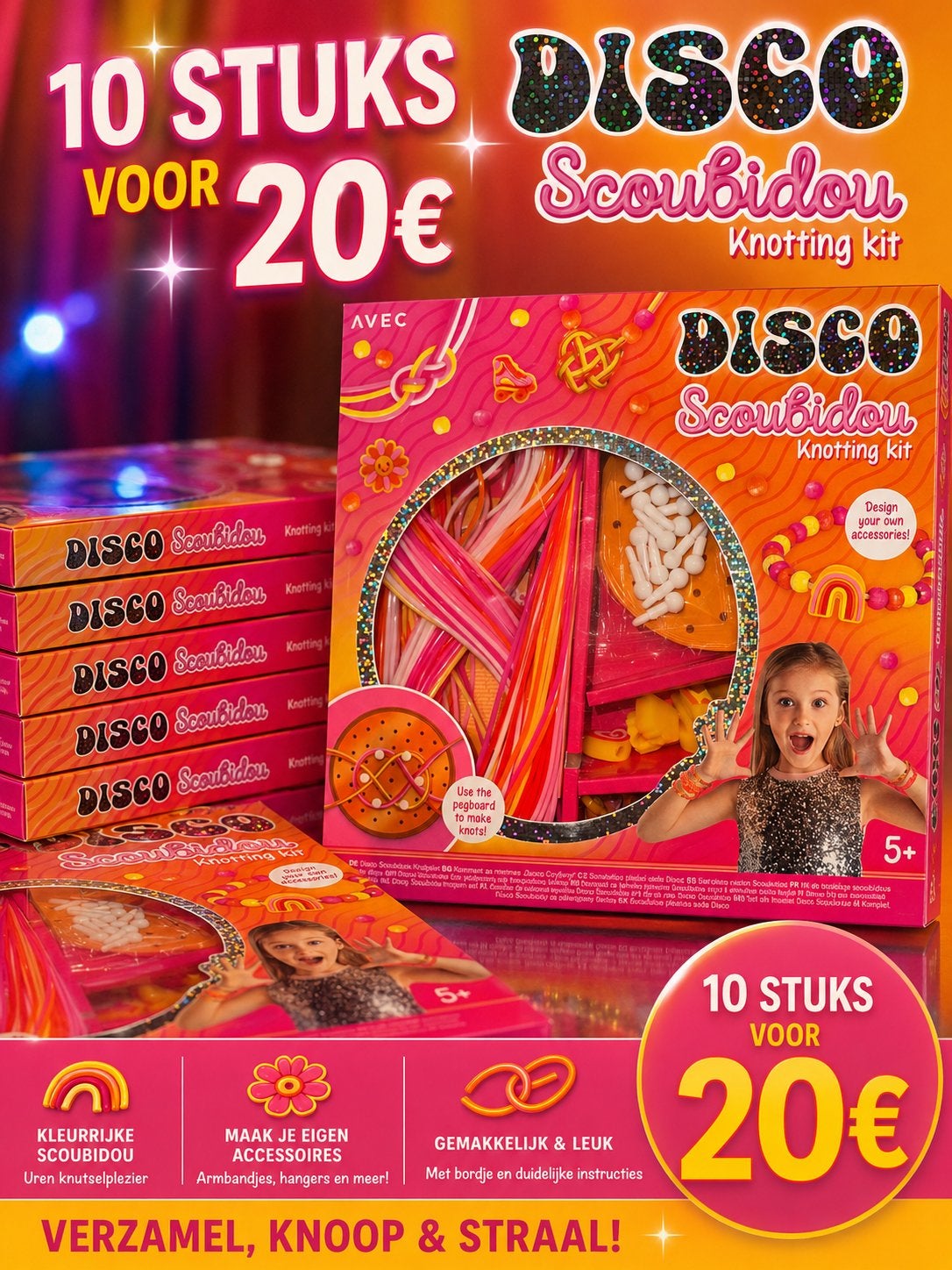 10x Disco Scoubidou Knutselset - Maak je eigen accessoires!, Overige thema's, Nieuw, Meerkleurig, Ophalen of Verzenden