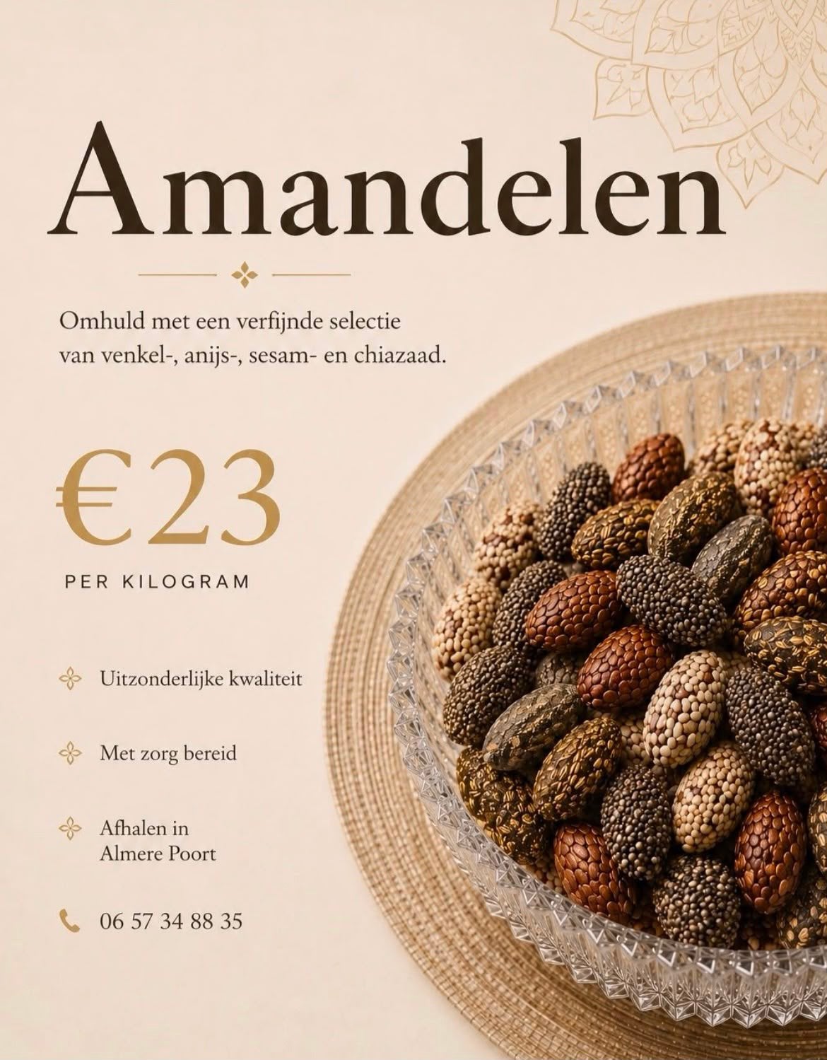Amandelen met venkel, anijs, sesam en chiazaad, Ophalen