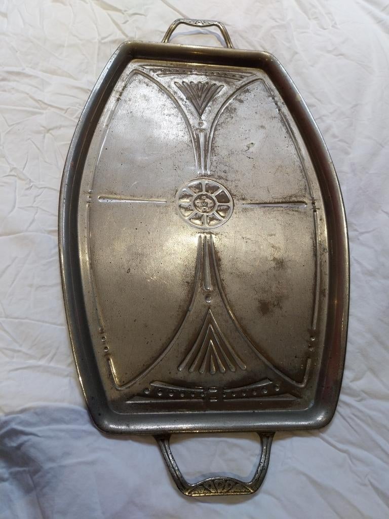 Zilverkleurig dienblad, Huis en Inrichting, Woonaccessoires | Dienbladen, Ophalen of Verzenden, Gebruikt, Ovaal, Metaal