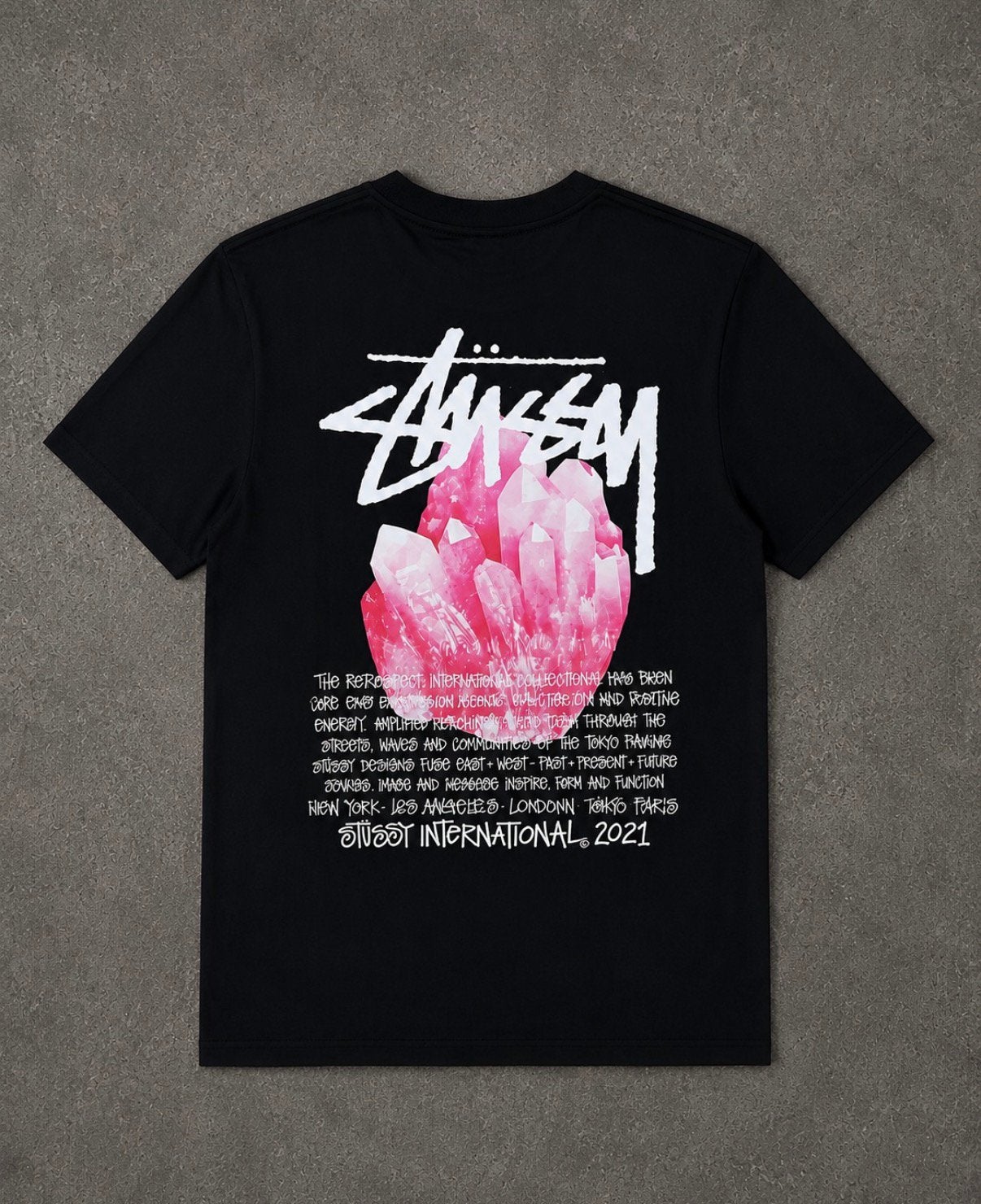 Stüssy Crystal Backprint T-Shirt – Zwart, Kleding | Heren, T-shirts, Verzenden, Nieuw, Maat 52/54 (L), Zwart