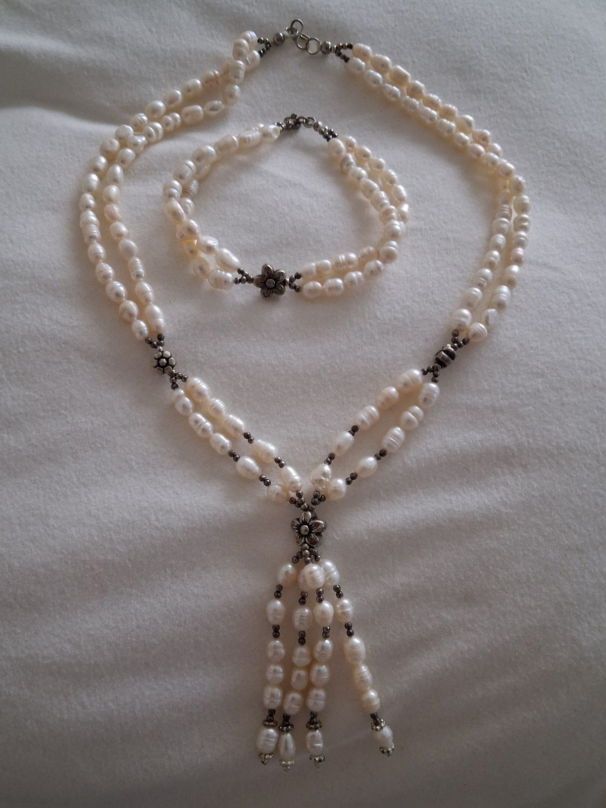 Parel sieraden set dubbelstrengs met tassel, Ophalen of Verzenden, Overige materialen, Ketting