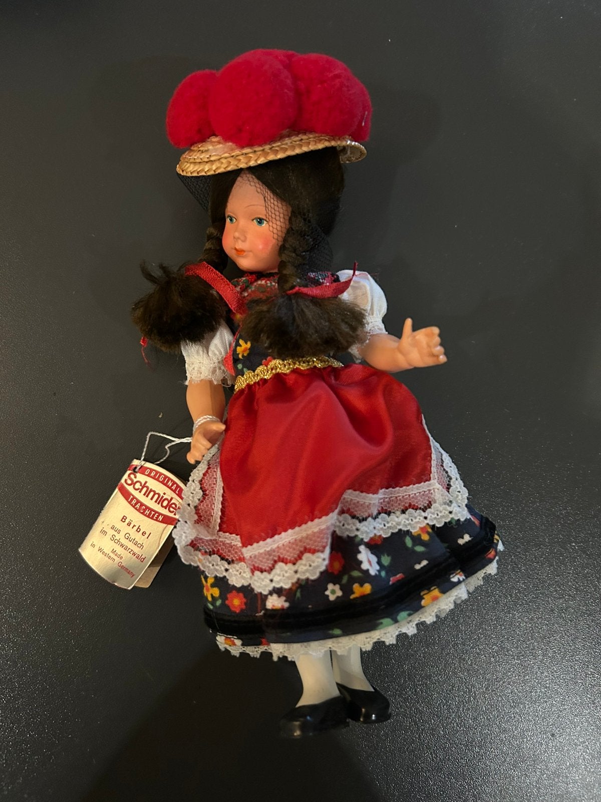 Vintage Schmider Trachtenpuppe Bärbel Schwarzwald Bollenhut, Ophalen, Zo goed als nieuw, Popje