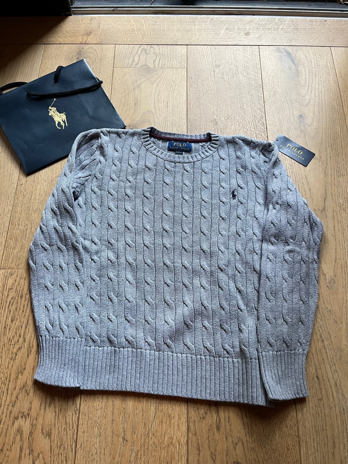 Polo Ralph Lauren kabelgebreide trui grijs maat M (10-12), Ophalen of Verzenden, Nieuw, Jongen of Meisje
