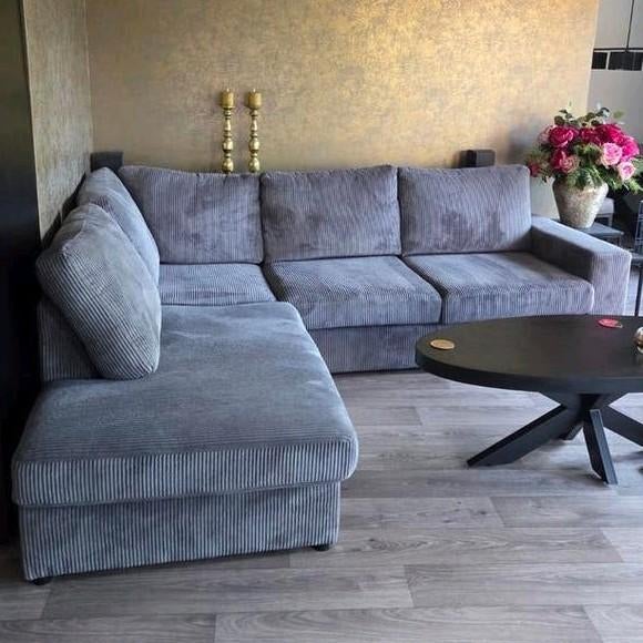 Hoekbank Ribstof Antraciet - Stevig Zitcomfort, Huis en Inrichting, Banken | Bankstellen, Ophalen, 250 tot 300 cm, Hoekbank, Zo goed als nieuw