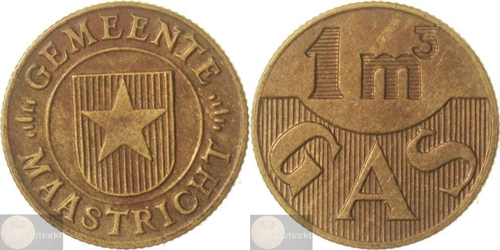 Gaspenning 1 m3 z.j. (1950) 'Gemeente Maastricht', Postzegels en Munten, Penningen en Medailles, Ophalen of Verzenden, Overige materialen