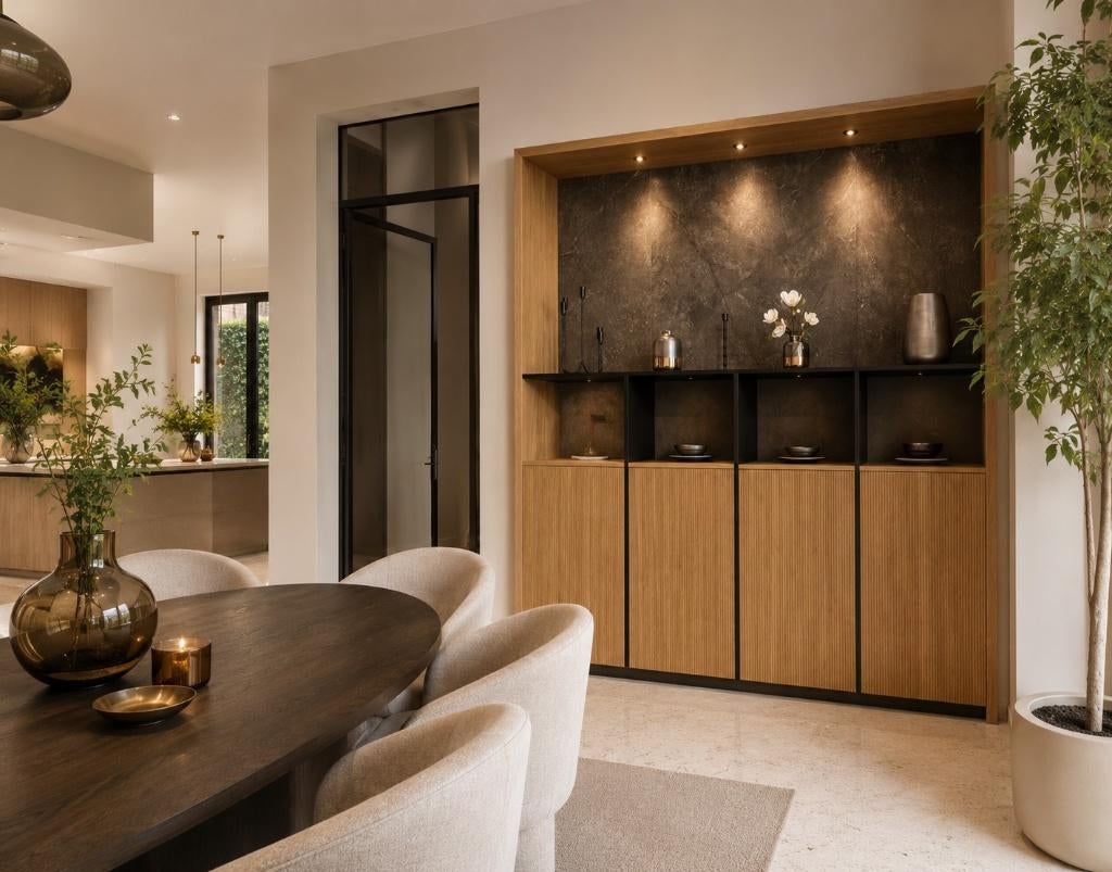 Luxe eiken interieurkast 2.50 x 2.47 met verlichting, Ophalen, 250 tot 300 cm, Met deur(en), 200 cm of meer
