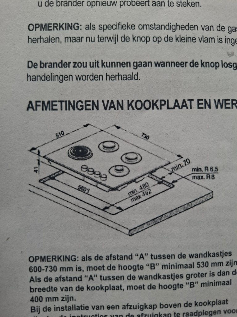Inbouw gas kookplaat, Witgoed en Apparatuur, Gebruikt, Inbouw, Gas, 4 kookzones