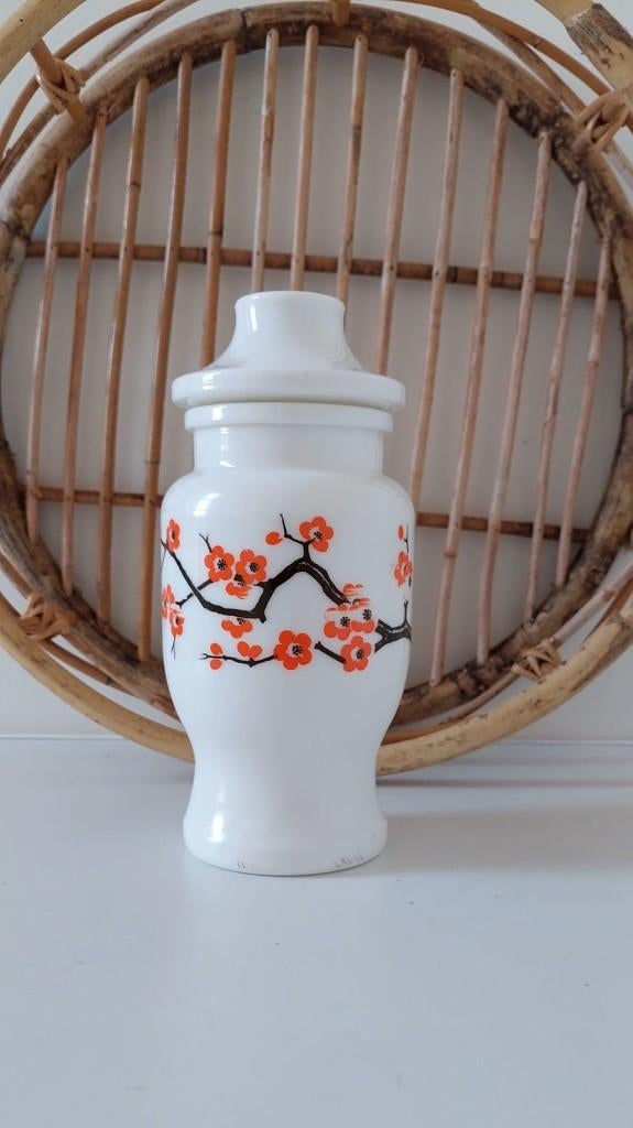 Vintage retro glazen pot Arcopal met oranje bloemen, Huis en Inrichting, Keuken | Servies, Glas of Glazen, Eu, Eu, Ophalen of Verzenden