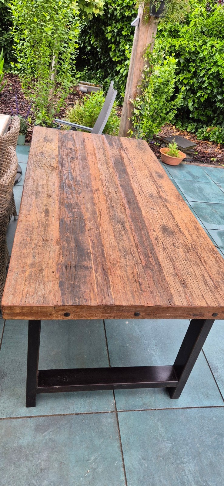 Robuuste houten tafel + 4 maison 200 euro, Huis en Inrichting, Ophalen, Gebruikt, Bruin, Industrieel, Landelijk