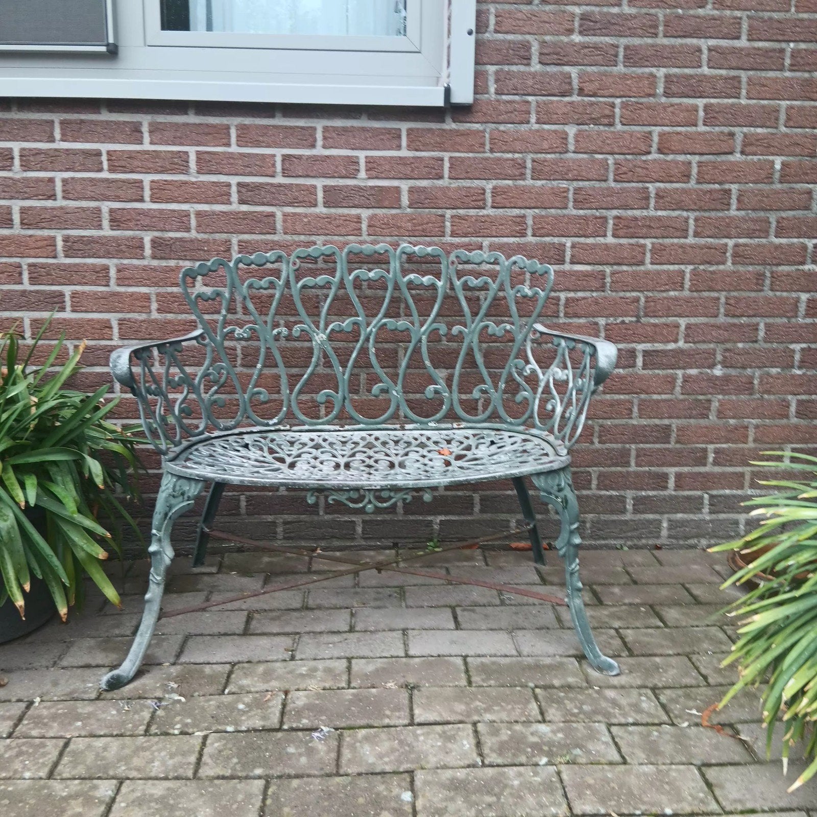 Decoratieve gietijzeren tuinbank, Tuin en Terras, Tuinbanken, Ophalen, Gebruikt, Metaal