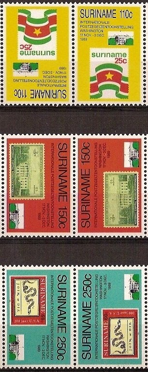 Suriname 639/41 TB postfris Tete-Beche paren 1989, Ophalen of Verzenden, Postfris