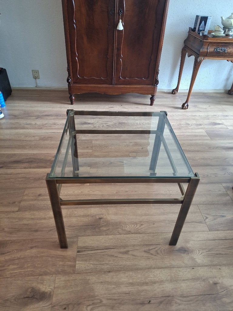 Salontafel koperen beslag met glas, Ophalen, 50 tot 100 cm, Vierkant, 50 tot 100 cm