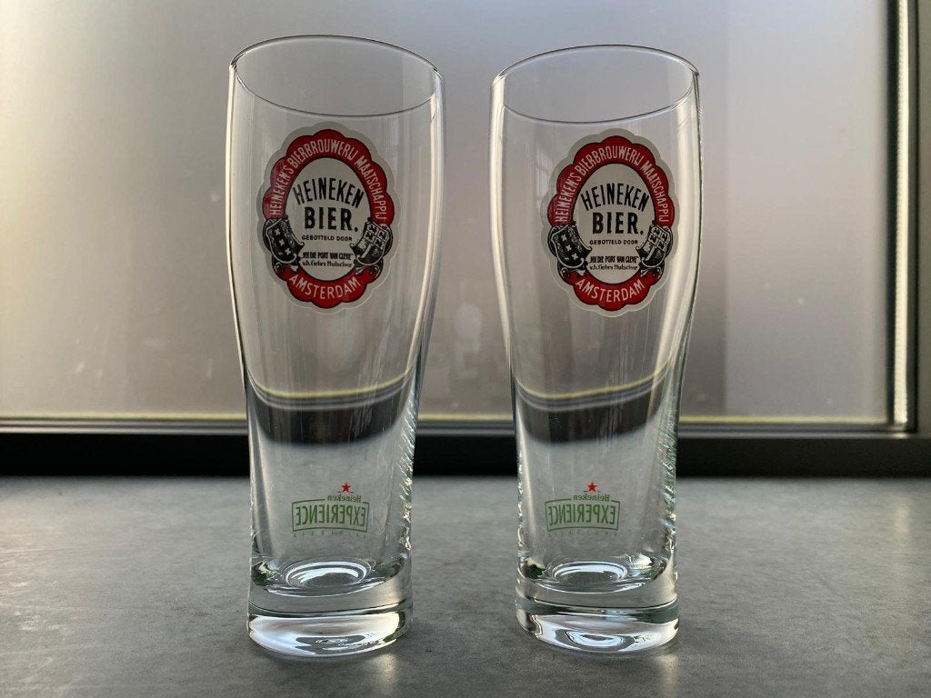 set van 2 retro Heineken glazen, Ophalen of Verzenden, Nieuw, Glas of Glazen, Heineken