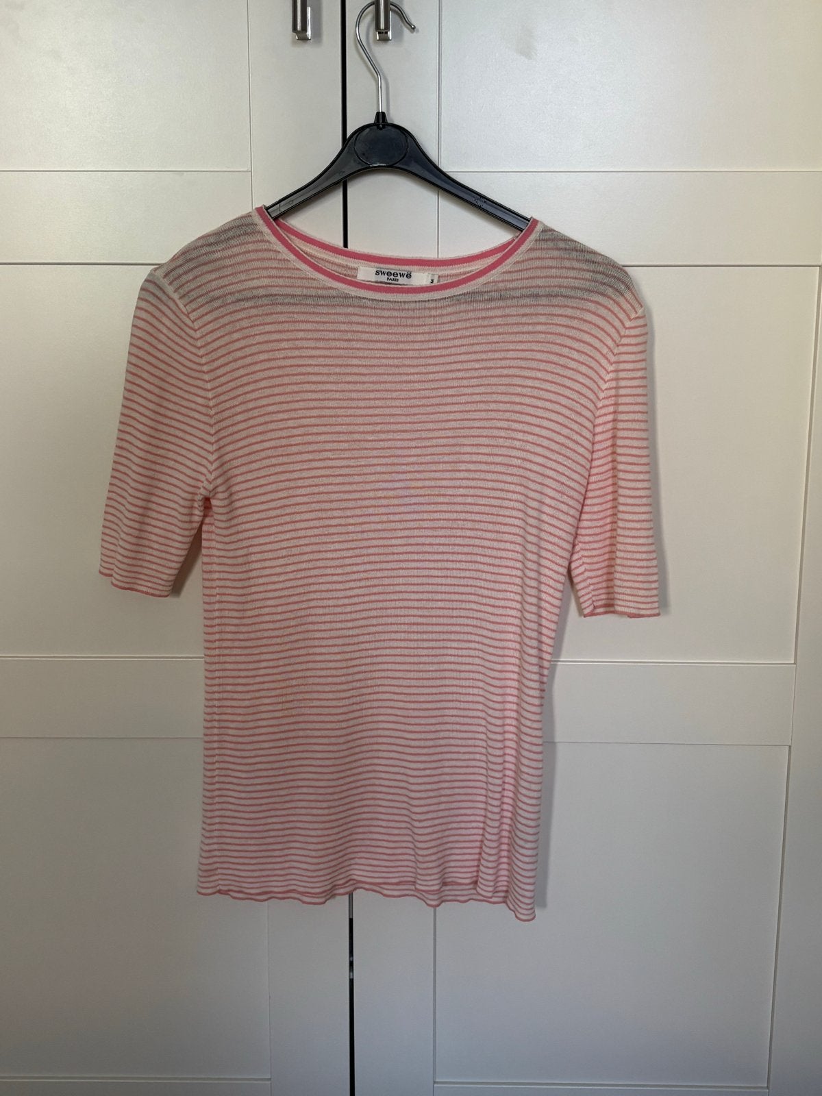 Sweewë Paris Gestreepte Top / Fijngebreid Shirt - Maat S, Verzenden, Zo goed als nieuw, Korte mouw, Roze