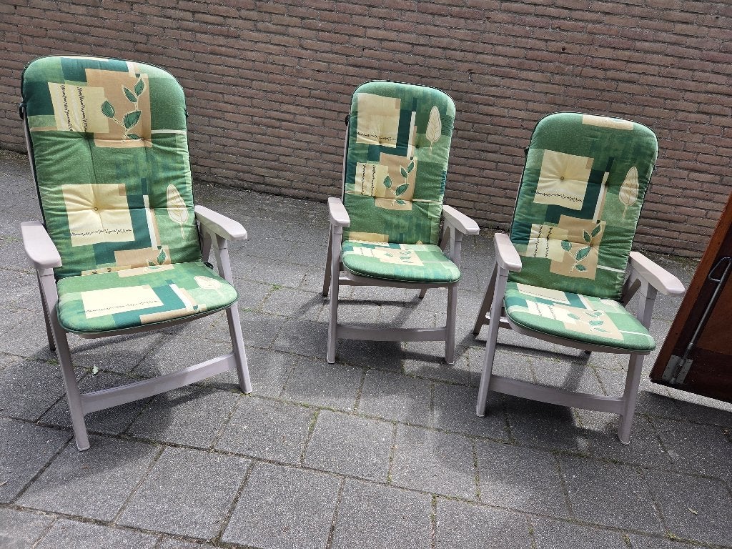 3 stuks Hartman tuinstoel met kussens, Ophalen, Gebruikt, Kunststof, Verstelbaar