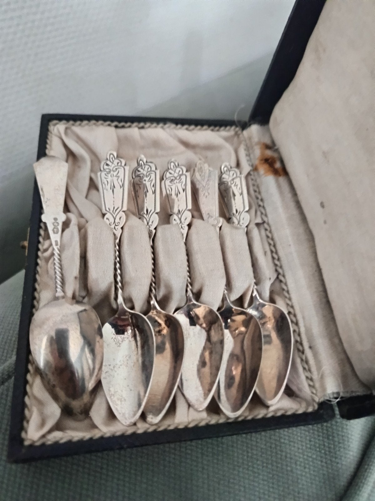 Antiek zilveren theelepels 6x in originele box, Ophalen of Verzenden