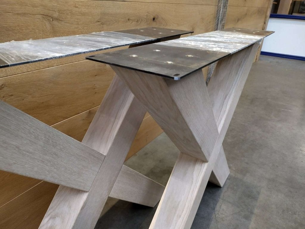 Eiken onderstel tafelpoten  x en a poten op voorraad, Hout@hameren.nl, Hertog van beijerenstraat 2a, Eikenhout, Nieuw