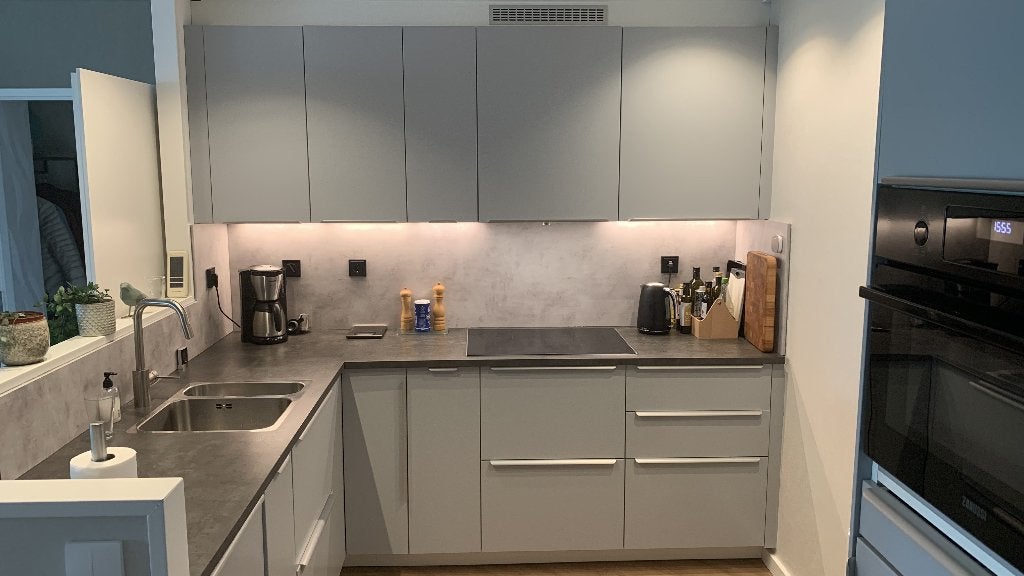 Bijna complete grijze Ikea hoekkeuken 2,42X2,42m, Ophalen, Gebruikt, Hoekkeuken, Hoogglans of Gelakt
